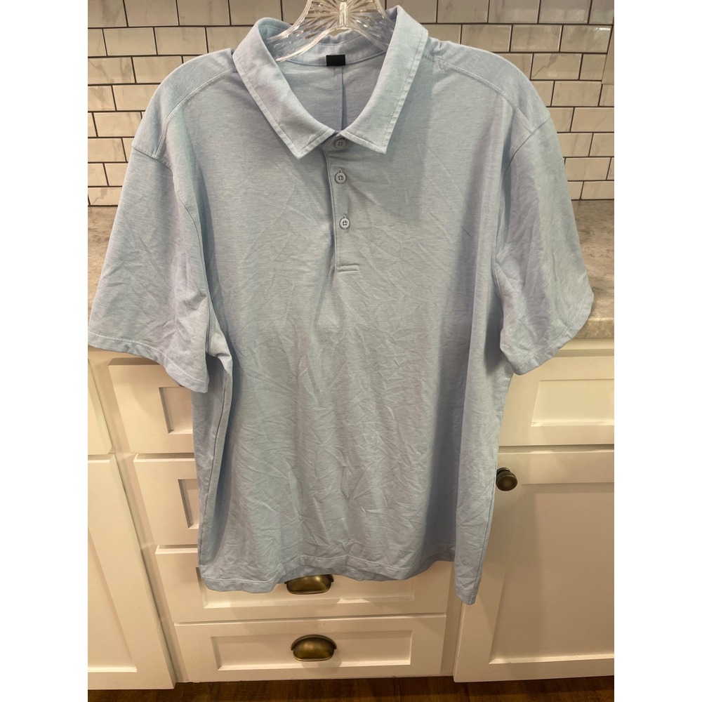 Lululemon Polo Mens XL Blue Evolution Short Sleeve Heathered Athletic Shirt
